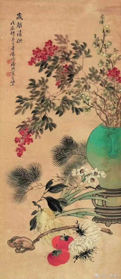 古人画作里的瓶花清供 ​