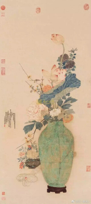古人画作里的瓶花清供 ​