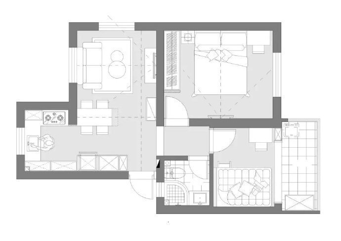 75m²简约风小家，清新的烟灰蓝~