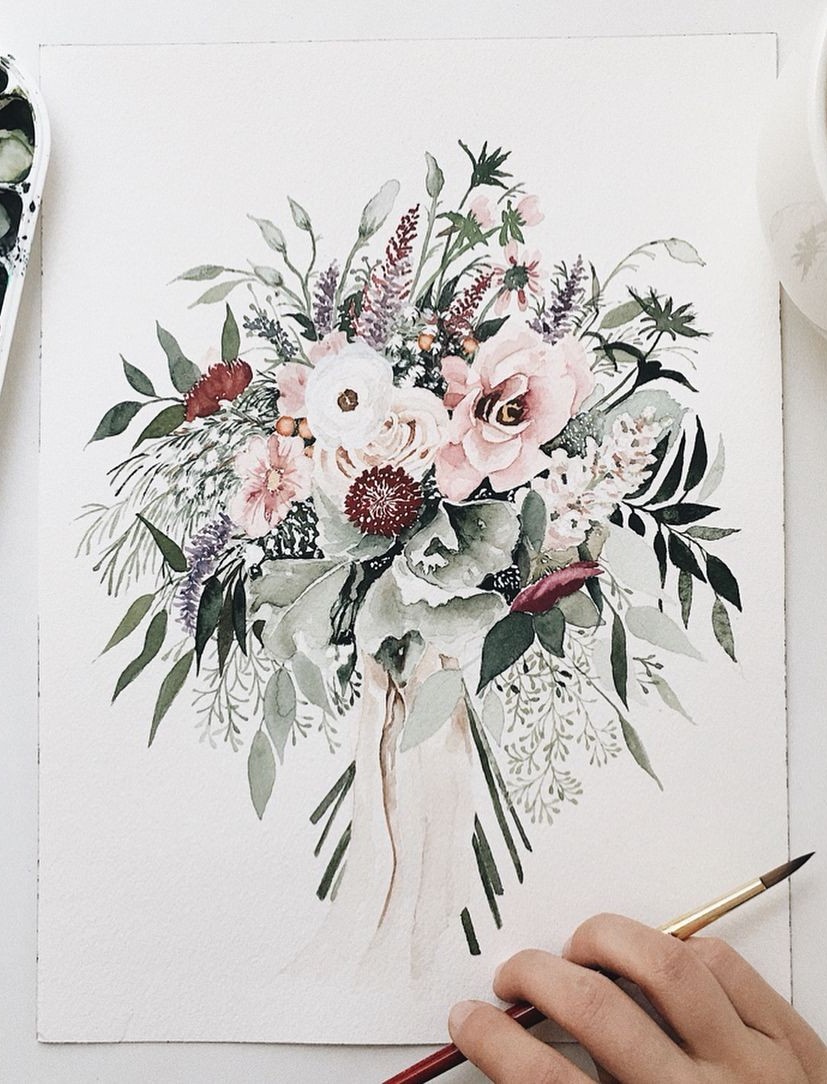 水彩 花束 植物绘画 插画