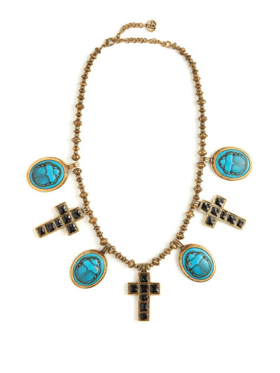 Beetle and cross-pendant bead necklace | Gucci