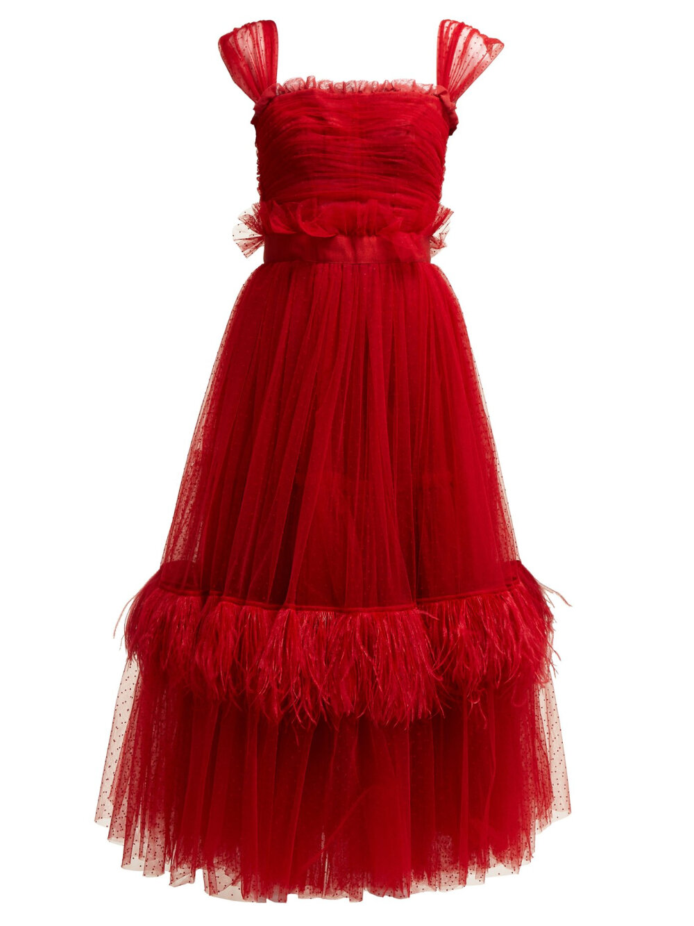 Ruffle-trimmed tulle & feather gown | Dolce & Gabbana