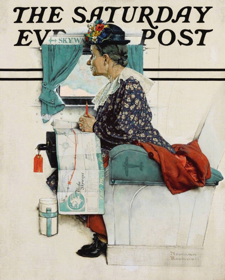 1940年代Norman Rockwell为《Saturday Evening Post》杂志创作的封面，配色非常经典。