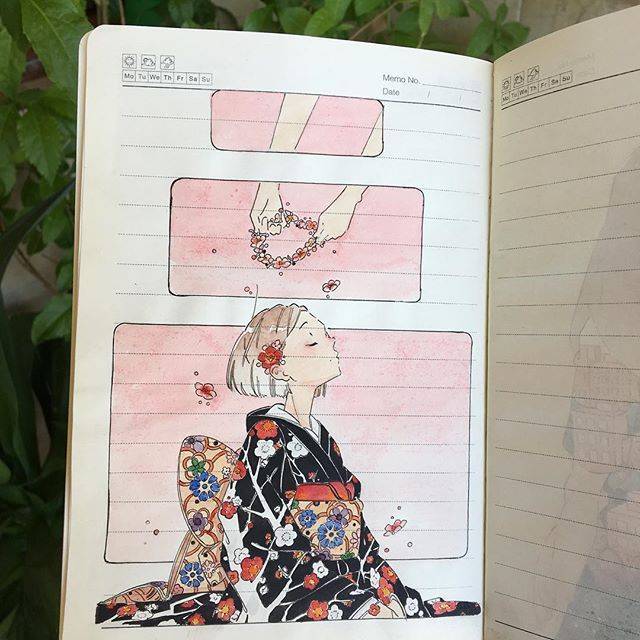 水彩 针管笔 手绘 人物
细腻意境精致唯美
笔记本上的绘画
日本女孩：ikedda