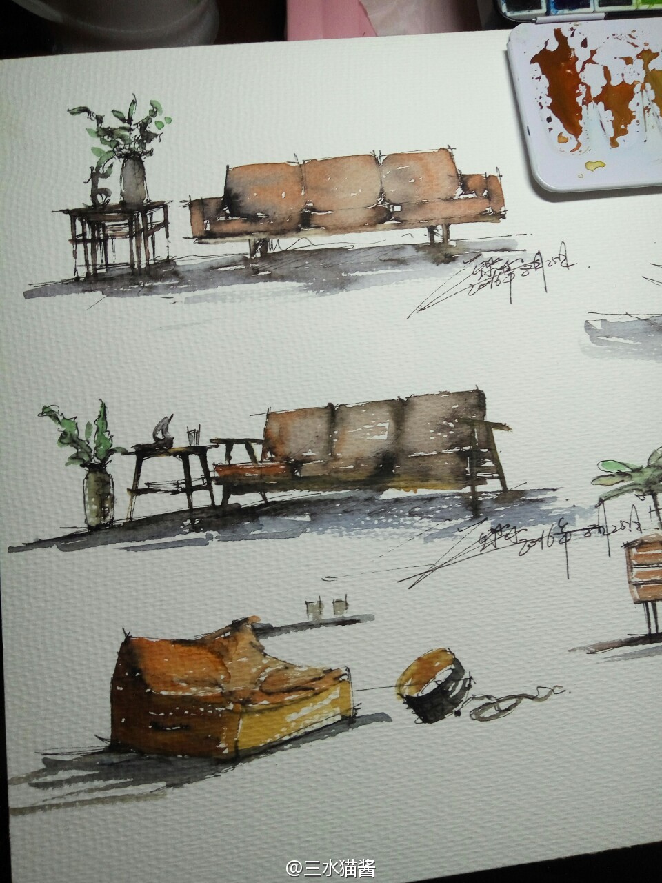 三水猫酱水彩室内钢笔