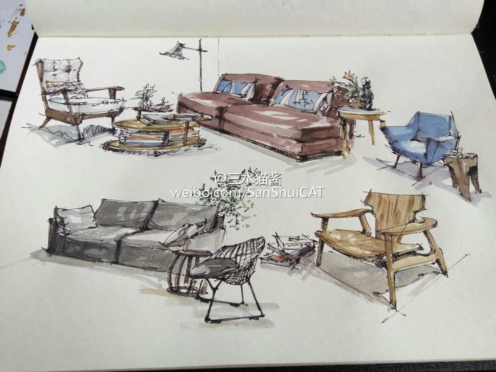 三水猫酱水彩室内钢笔