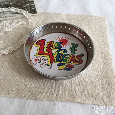 二手 香港制 LAS VEGAS 赌城 铁皮烟灰缸 小古董收藏 美国进口vintage