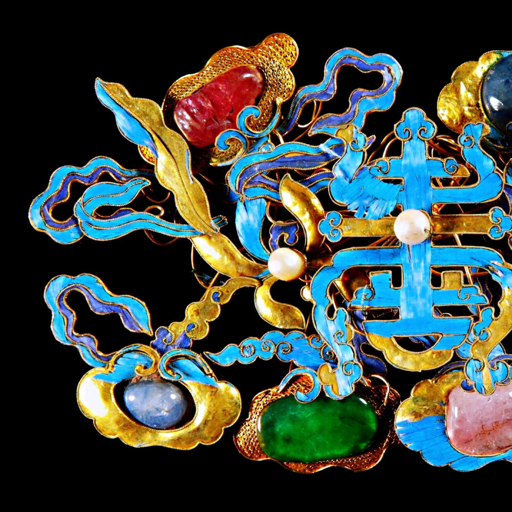 清 银镀金点翠灵芝纹簪 灵芝在民间有吉祥长寿的寓意,也预兆着国泰