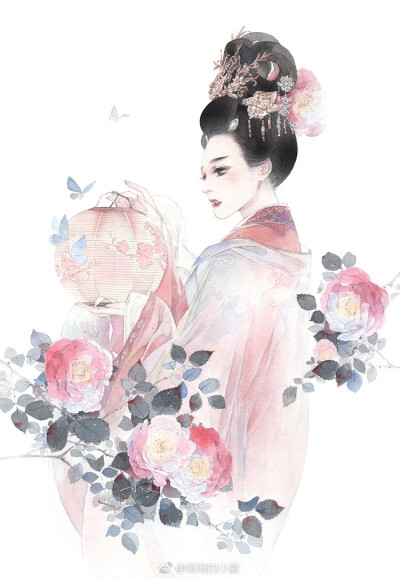 手绘古装美女 插画师:画画的小夏