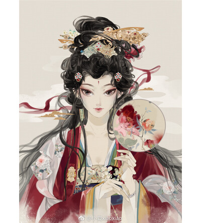 手绘古装美女 插画师:画画的小夏