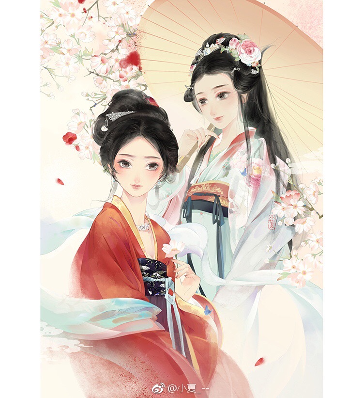 手绘古装美女 插画师:画画的小夏