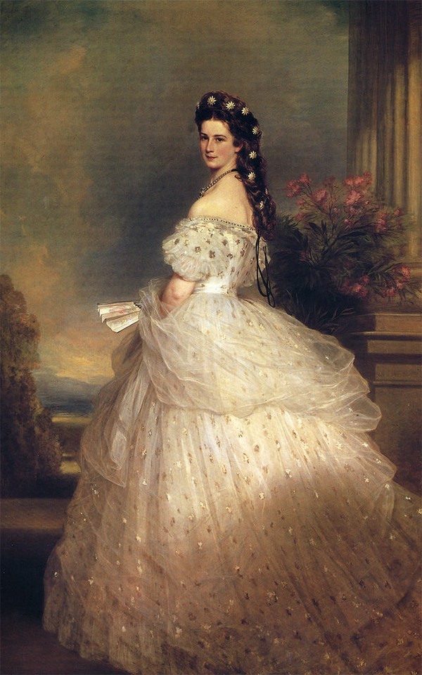 《发髻戴着钻石星星的伊丽莎白》（Elisabeth with diamond stars in her hair）
布面油画 110×80cm
奥地利维也纳皇宫茜茜公主博物馆藏
弗朗兹·夏维尔·温特哈特（Franz Xaver Winterhalter）