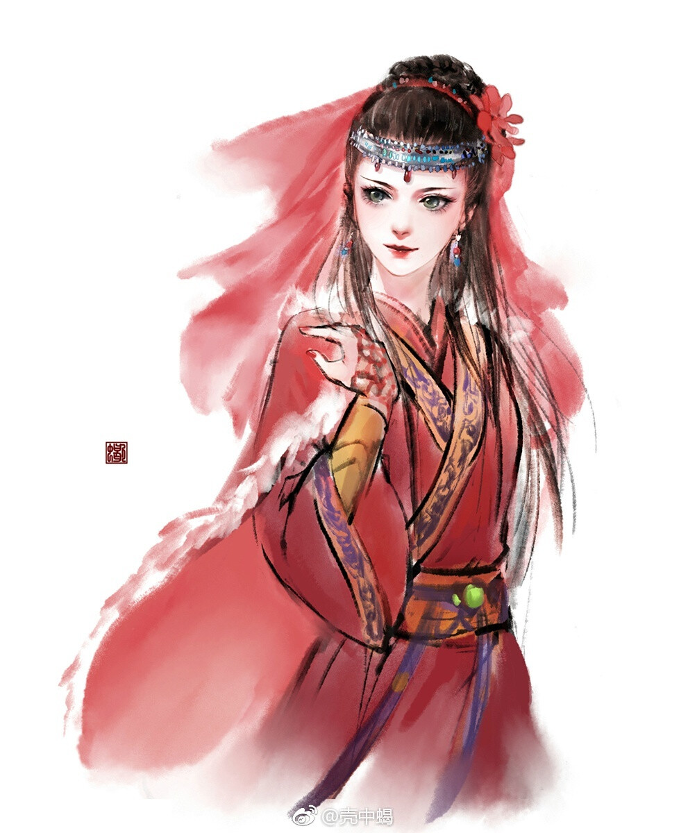 手绘古装美女 插画师:壳中蝎