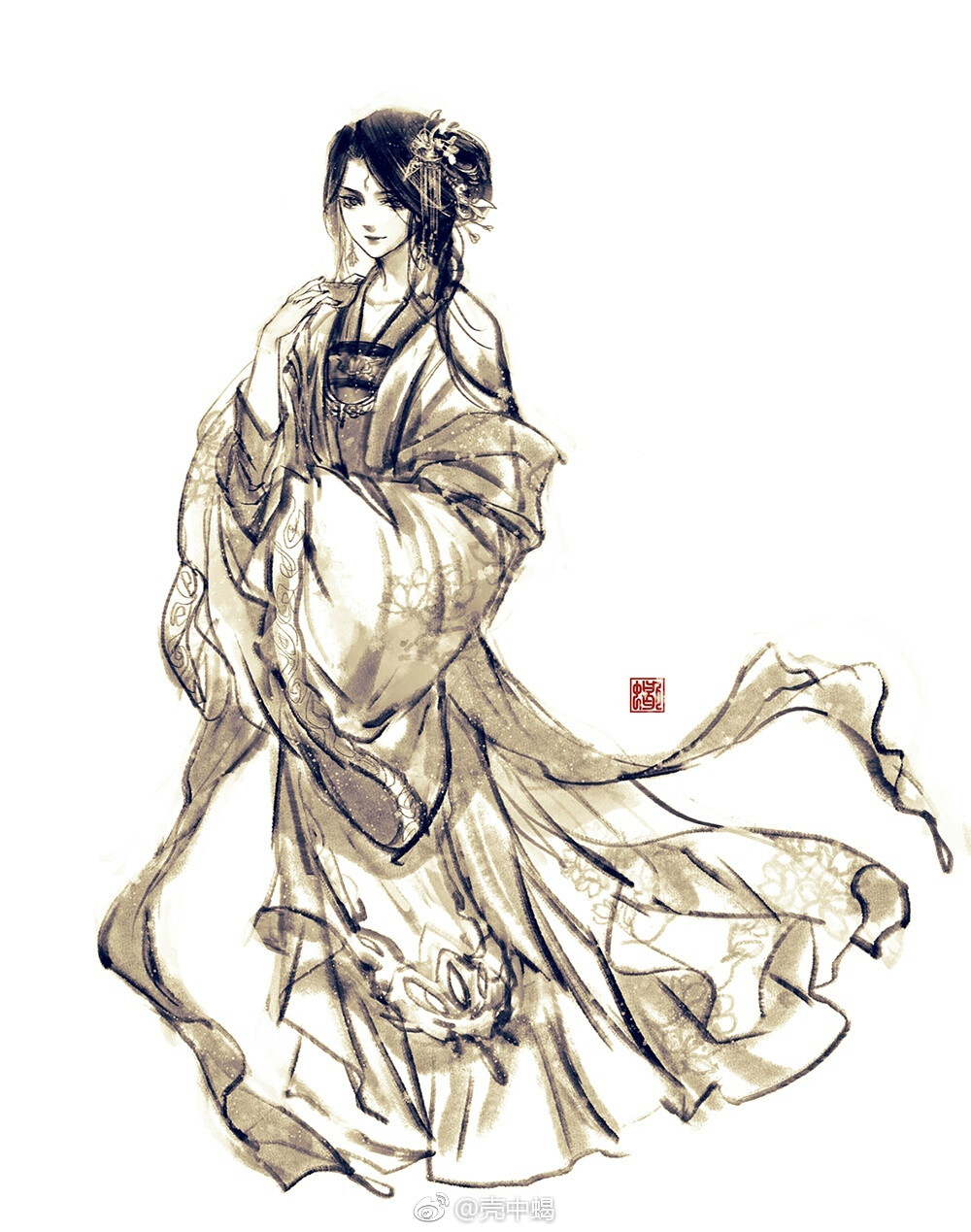 手绘古装美女 插画师:壳中蝎