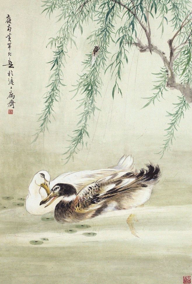 “ 云收雨过波添，楼高水冷瓜甜，绿树阴垂画檐。纱厨藤簟，玉人罗扇轻缣。” 元 · 白朴《夏》--- 图：黄幻吾