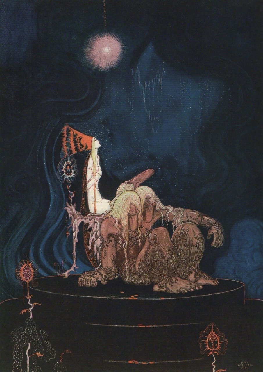 丹麦插画大师Kay Nielsen，“黄金年代”三巨头之一。他笔下的人物神秘而又华丽，有极强的个人风格，为《安徒生童话》，《格林童话》等著名的童话书都绘制过插画。