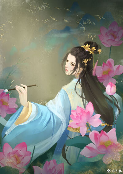 手绘古装美女 插画师:引筝