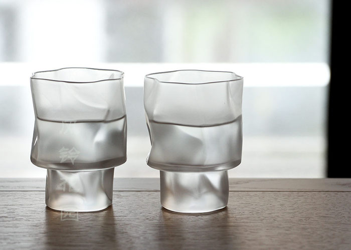 现货 日本作家款 手工水晶玻璃 不规则异形纸袋 高台 高脚 酒杯