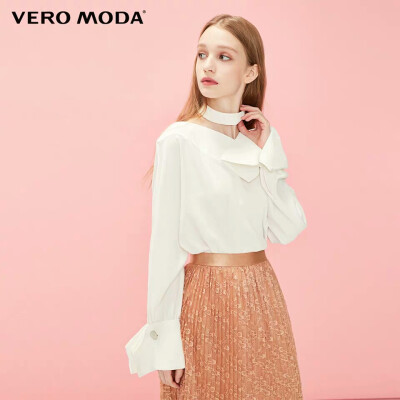 Vero Moda2019春季新款一字领绑带白衬衫雪纺衫女|319151517