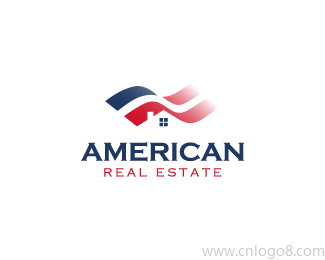 A logo made for a real estate company in the US. the icon is a flag with a house in the negative space美国房地产公司的标志。图标是一个带有负空间的房子的标志。