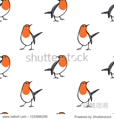 Vector seamless pattern with hand drawn cute robins. Ink drawing beautiful animal design elements.