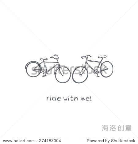 Vector card with two hand drawn vintage bicycles symbolizing joint journey love and partnership.