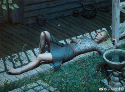 Aron Wiesenfeld带我们进入他梦幻般的画作，并在色彩柔和的地方呈现深度反思的年轻女性的场景。#求是设计会#