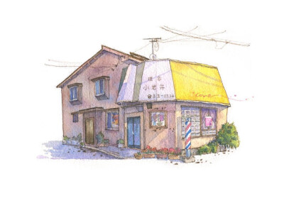 鋼筆淡彩小房子