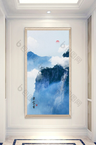 青调黄山风景油画玄关装饰画图片