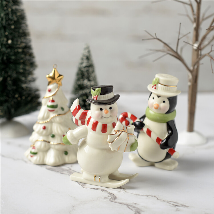 外贸陶瓷出口美国lenox手绘圣诞树雪人企鹅描金摆件家居装饰品