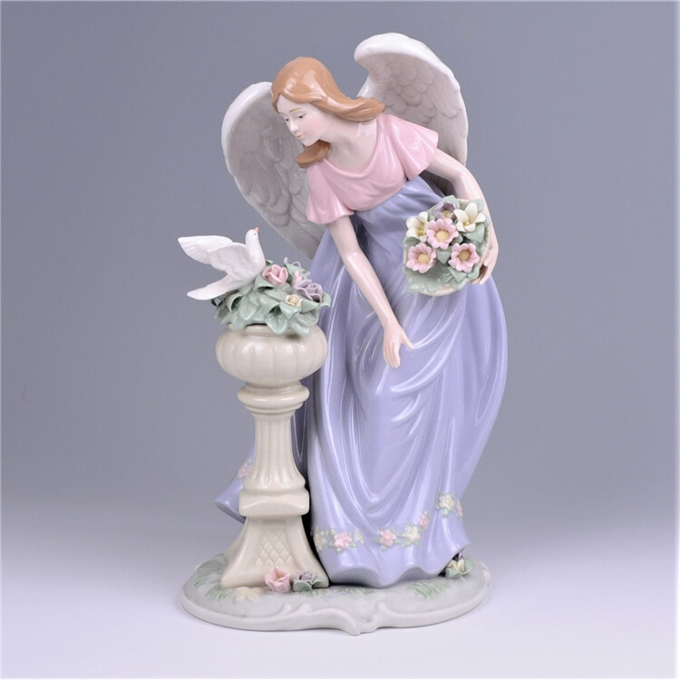 LLADRO原单手绘陶瓷天使鲜花西班牙雅致瓷偶人物摆件装饰品