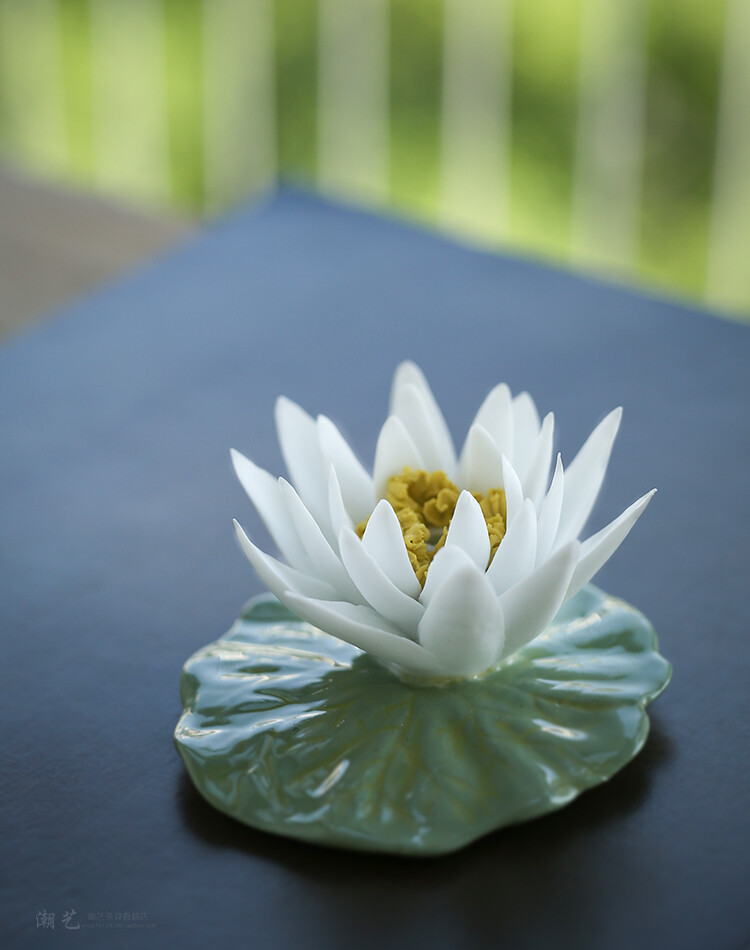 茶宠手捏陶瓷花 摆件荷花 白莲花睡莲 禅意香插 香道 线香插香座