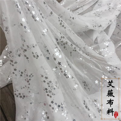 【梅落】古风梅花烫金烫银雪纺面料汉服布面料 唐风汉服烫金烫银