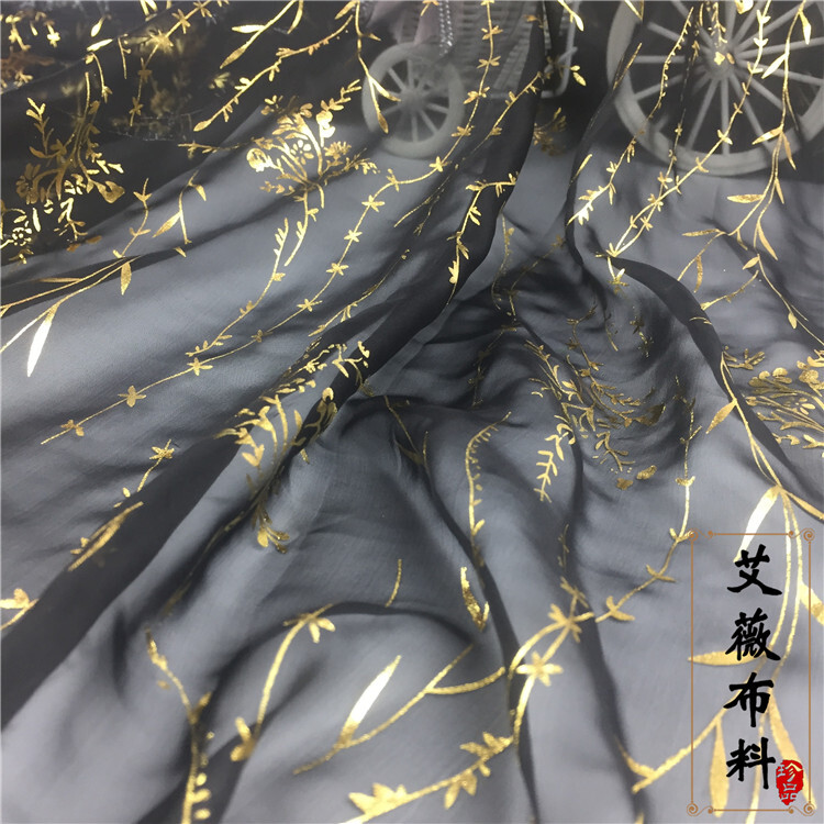 【柳枝】古风柳枝烫金烫银雪纺面料 汉服布面料 唐风汉服烫金烫银