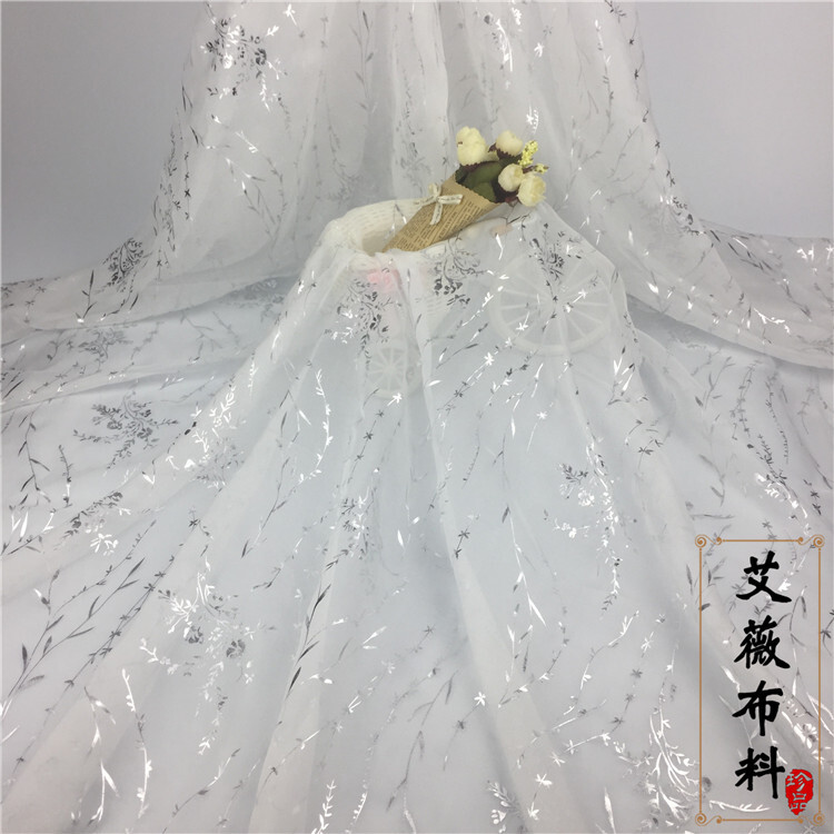 【柳枝】古风柳枝烫金烫银雪纺面料 汉服布面料 唐风汉服烫金烫银