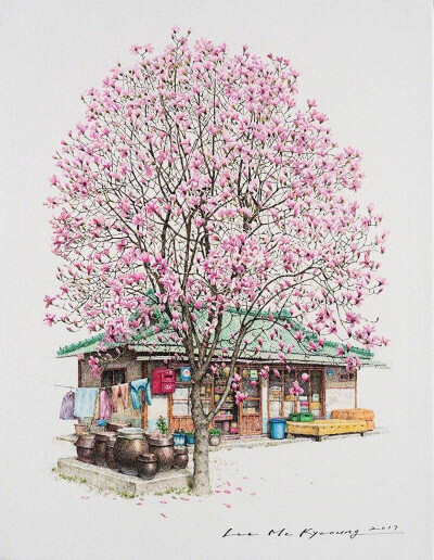 一间小店，春暖花开
/插画师：Me Kyeoung Lee