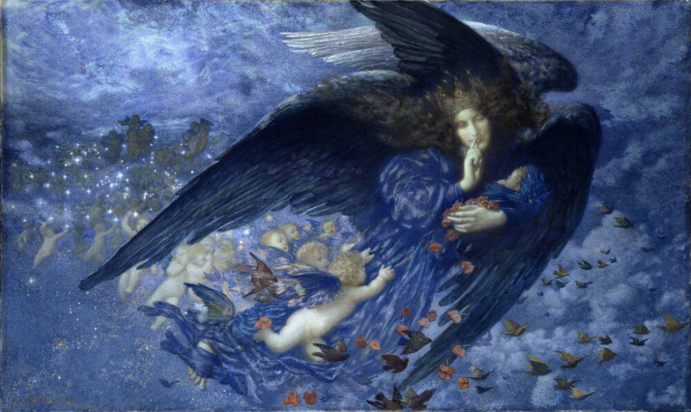 英国画家Edward Robert Hughes，拉斐尔前派代表人物，作品多呈现灵敏感性的梦幻想象。拉斐尔前派对后世产生了难以估量的影响，如：唯美主义、象征主义、维也纳分离派、新艺术运动和工艺美术运动等等，甚至20世纪70年代后的一些当代绘画作品亦受其影响。