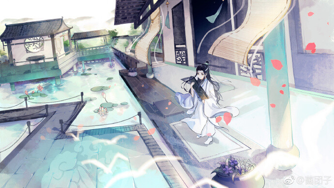 #蓝忘机0123生日快乐##魔道祖师##蓝忘机# 之前画的汪叽生贺曲绘~是独守空闺的奶叽 ​​​​