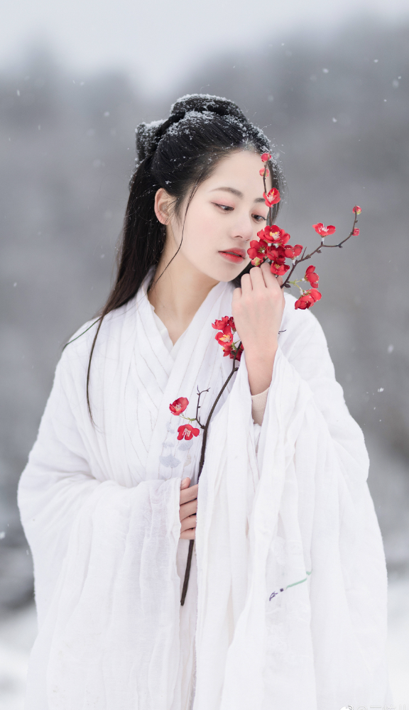 朱颜染尘
【红梅白雪知】
最无常应是 写就饮水词
初见与别辞 困顿薄纸
生年里醒时醉时 为谁而痴
红梅白雪知 ​​​
出镜：@是雨诗呀
摄影：@二炫儿
