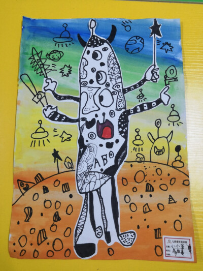 儿童美术，儿童线描
小怪兽