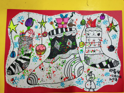 儿童美术，儿童线描
圣诞袜，圣诞节