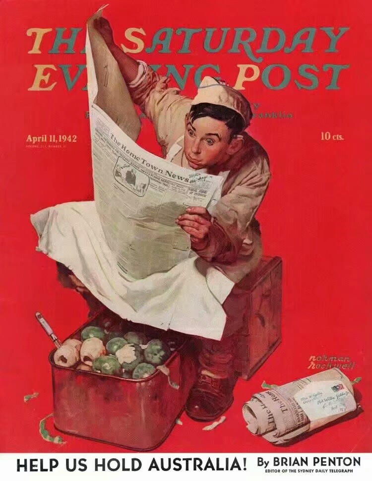 1940年代Norman Rockwell为《Saturday Evening Post》杂志创作的封面，配色非常经典。 ​ ​​