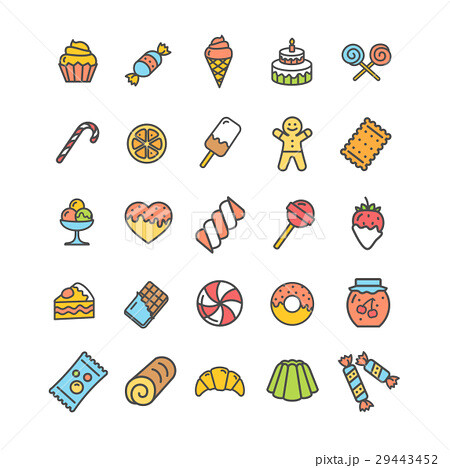 Sweets and Bakery Icon Thin Line Set. Vector 29443452