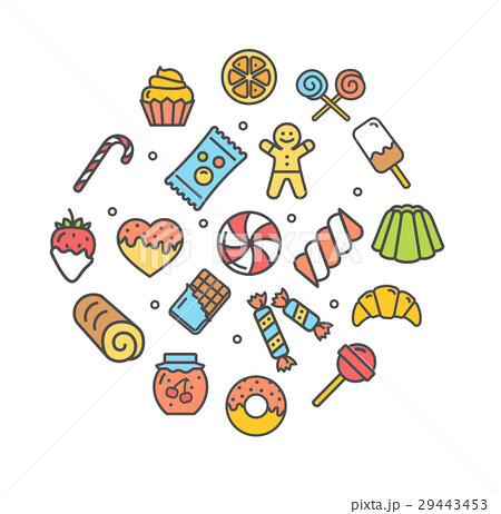 Sweets and Bakery Icon Thin Line Set. Vector 29443453