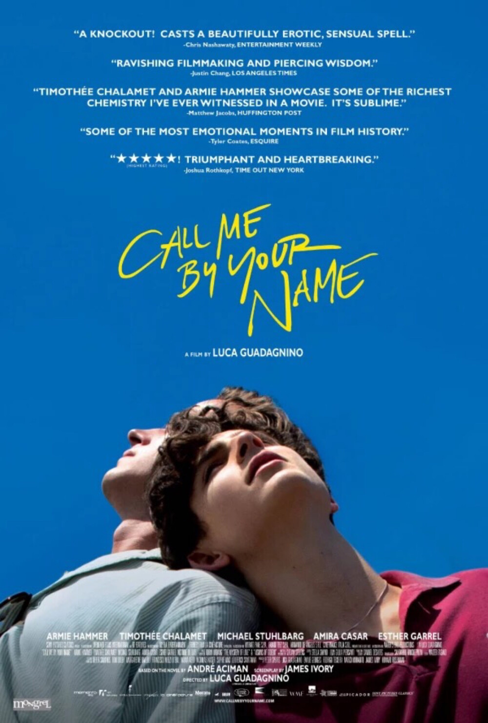 请以你的名字呼唤我 豆瓣评分8.8
call me by your name and i'll call you by mine 