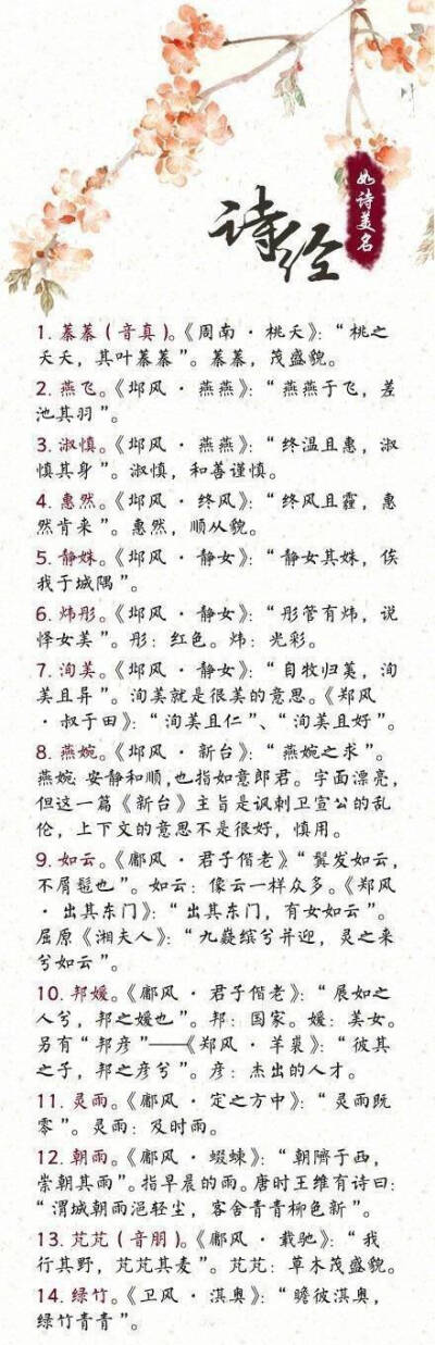 儿子女儿的名字库，用诗经楚辞给宝宝取名，好唯美（女诗经，男楚辞）。收藏备用吧！