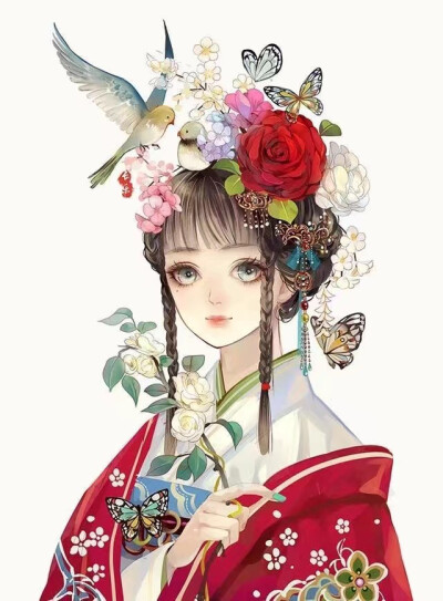 古风系列插画，唯美画风，七人闺蜜