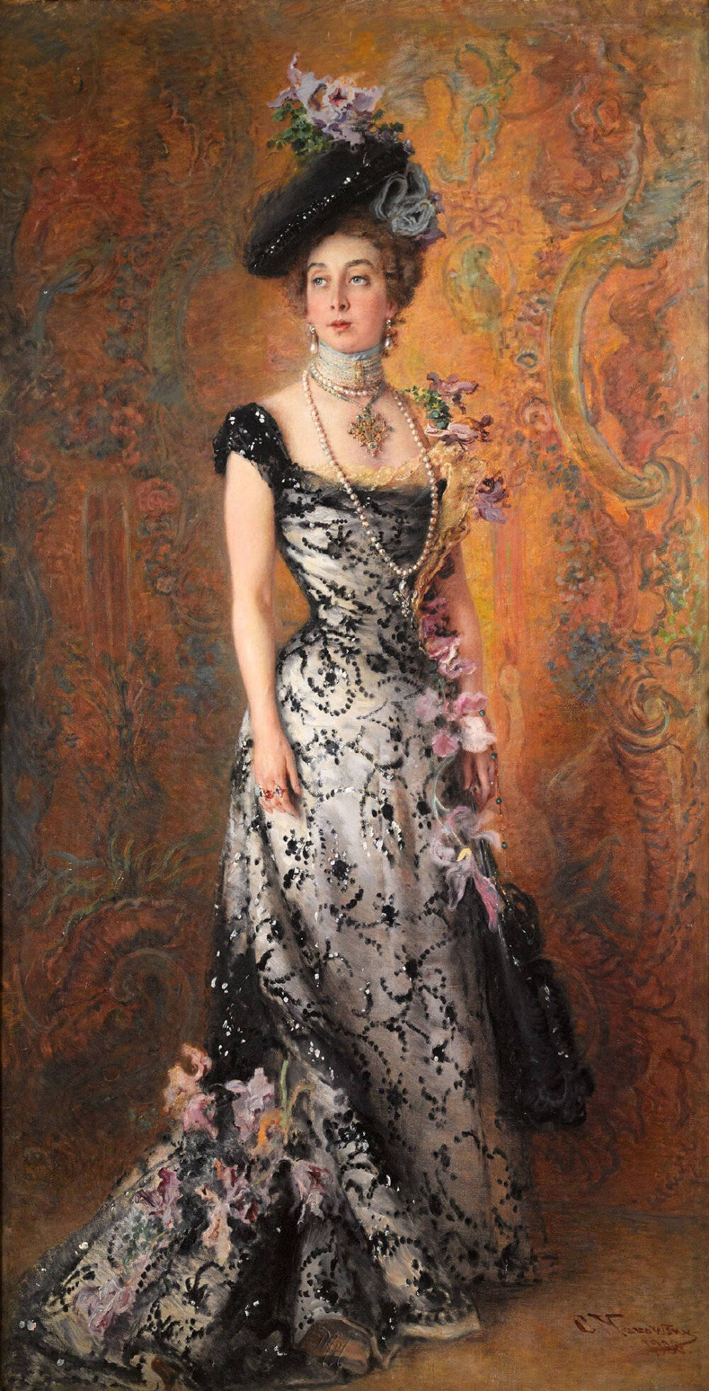油画 | 奢华珠宝，服装
“这是一碗狗粮——艺术家妻子的肖像。细节精致，神韵动人”。作者：康斯坦丁·马科夫斯基（1839年 - 1915年）一位有影响力的俄罗斯画家。