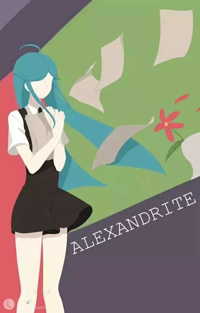 《宝石之国》系列壁纸*简约画风
变石（アレキサンドライト/Alexandrite）
配音：钉宫理惠
硬度：8.5
月人研究狂。
负责月人情报的收集与分析。
画师ぇ 子叶