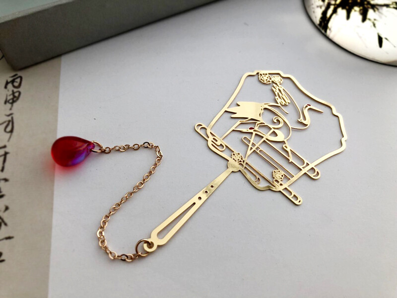 双鹤团扇金属书签中国风古典流苏文艺创意小清新仙鹤情人节礼品